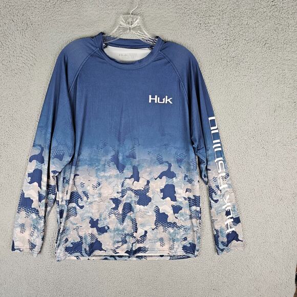 Huk Refraction Fish Fade Shirt Mens M Blue Pursuit Pattern Performance H1200368 - Picture 2 of 7
